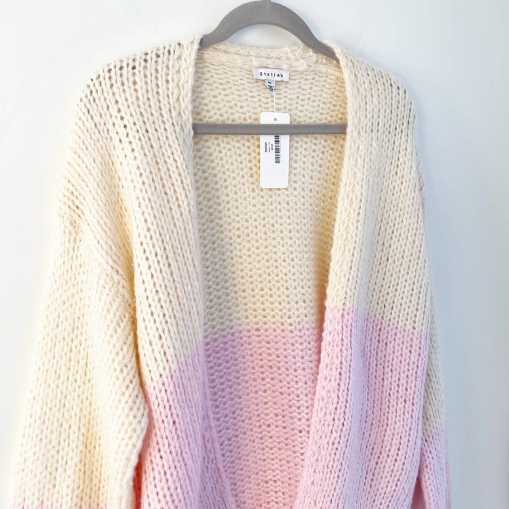 Stellah Colorblock Knit Cardigan Sweater Cream Pink M/L - Picture 5 of 6